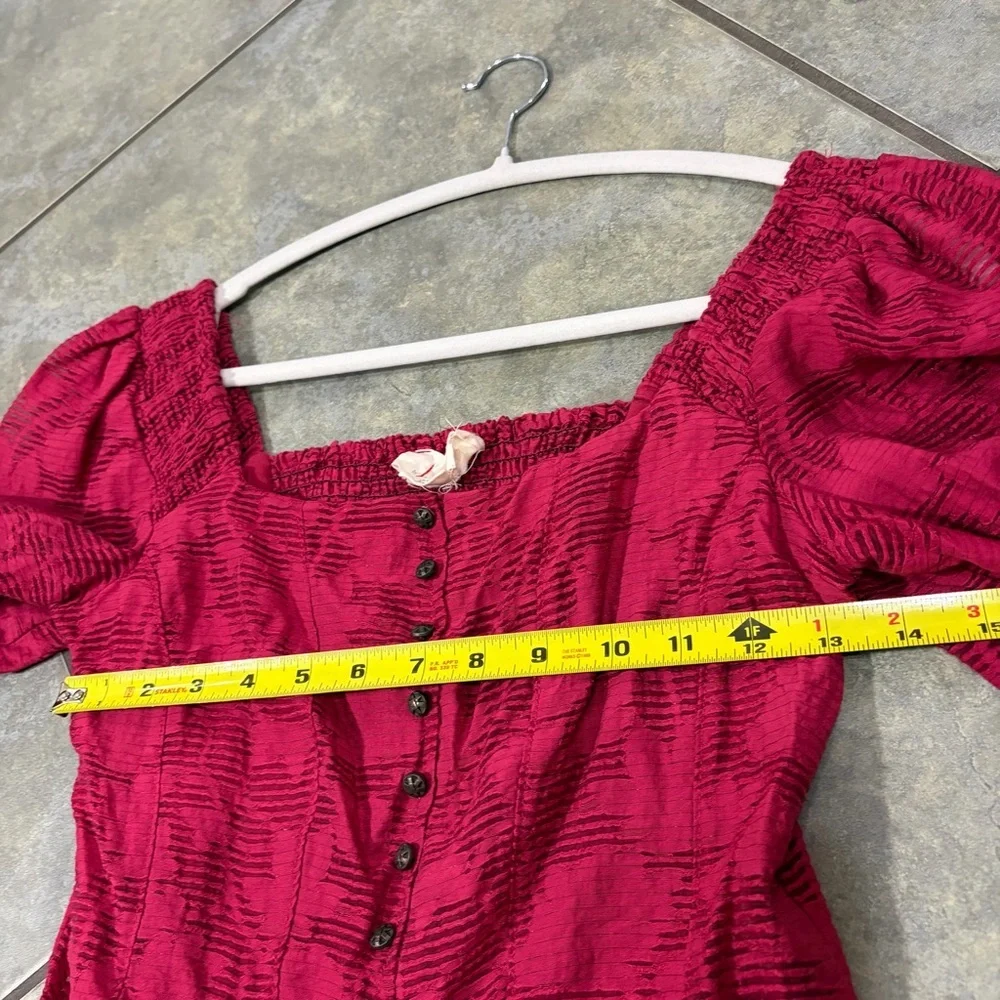 Anthropologie Pink Floral Ruffle Blouse Smocked Puff Sleeve Sz XS Cottagecore